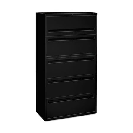 Hon HON, 700 SERIES FIVE-DRAWER LATERAL FILE WITH ROLL-OUT SHELF, 36W X 18D X 64.25H, BLACK 785LP